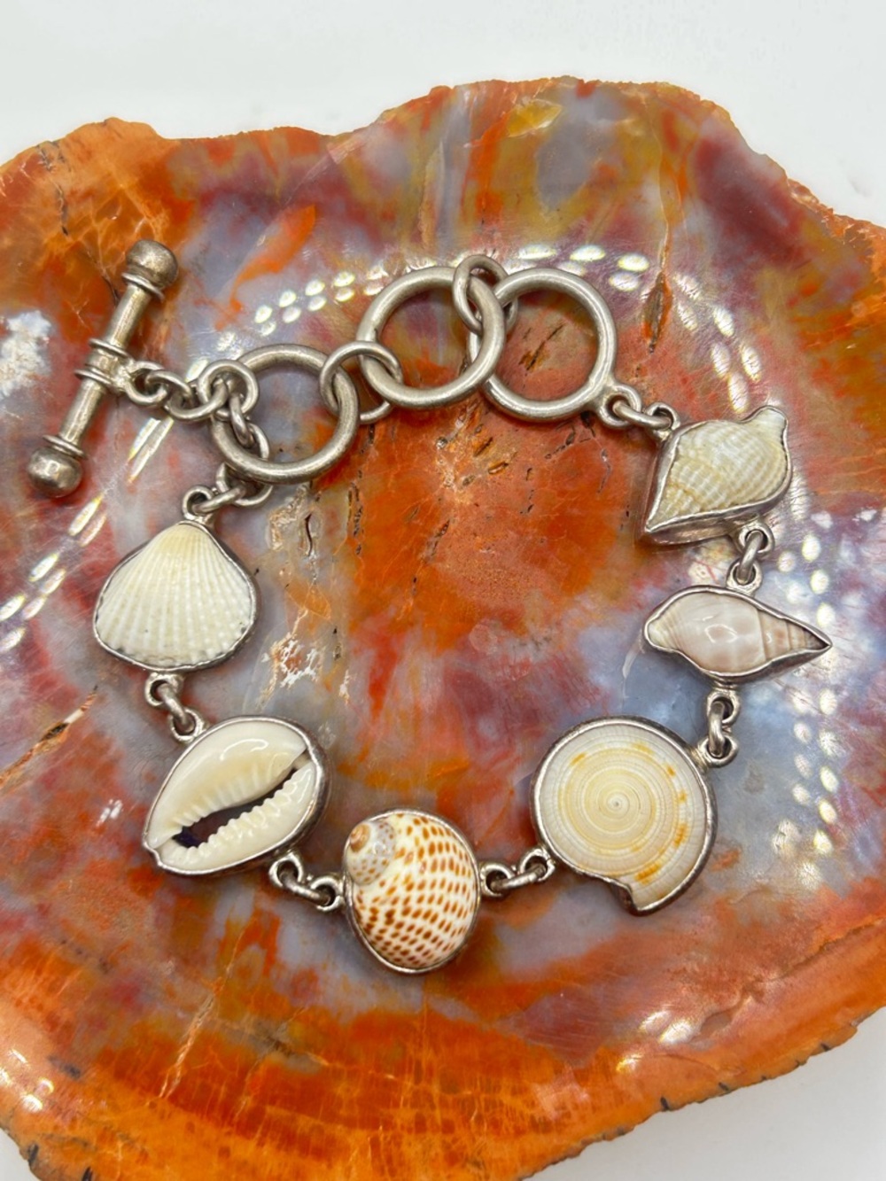 Sterling Silver Sea Shell Bracelet - 7 to 8.5 inches (extender)